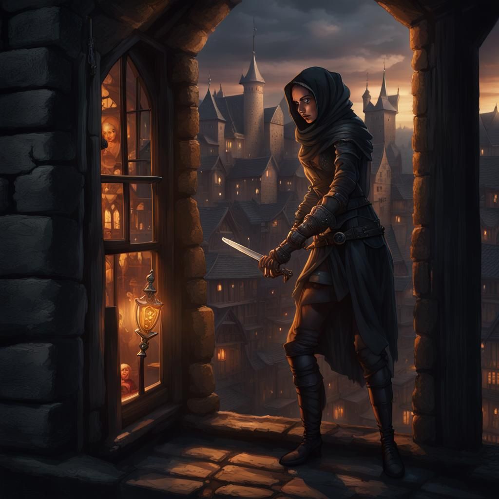 Medieval Thief Picking Lock, D&D Fantasy Art