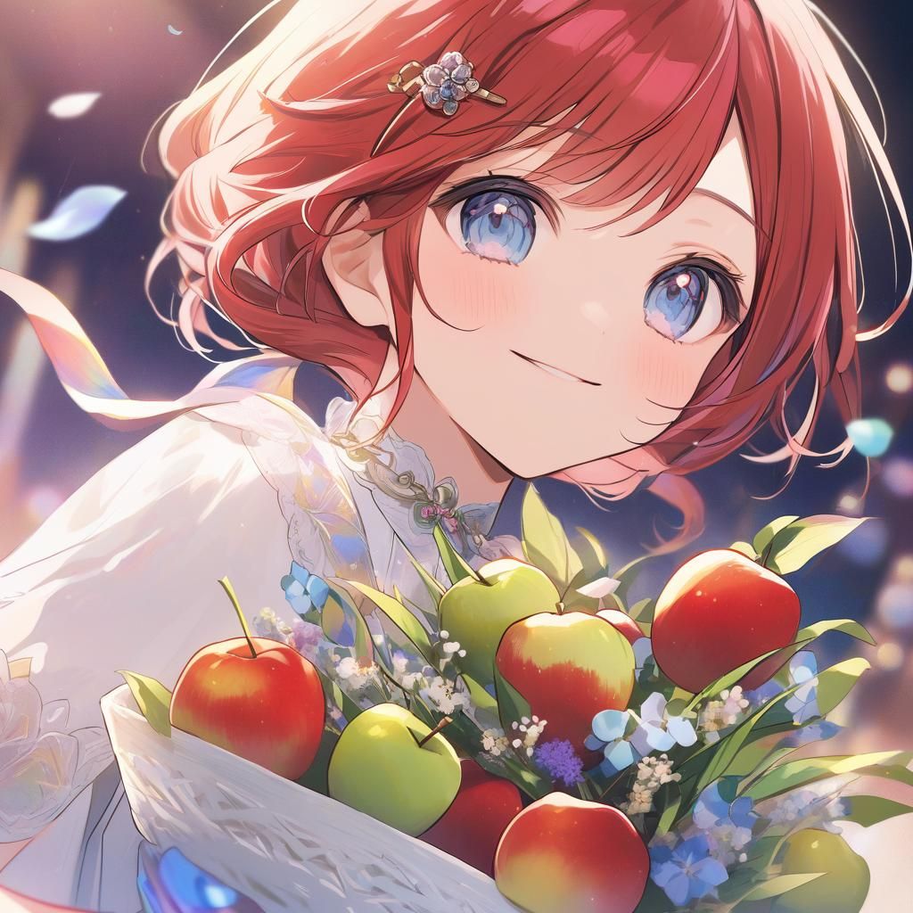 Anime Girl with Apples in Cel-Shading Style