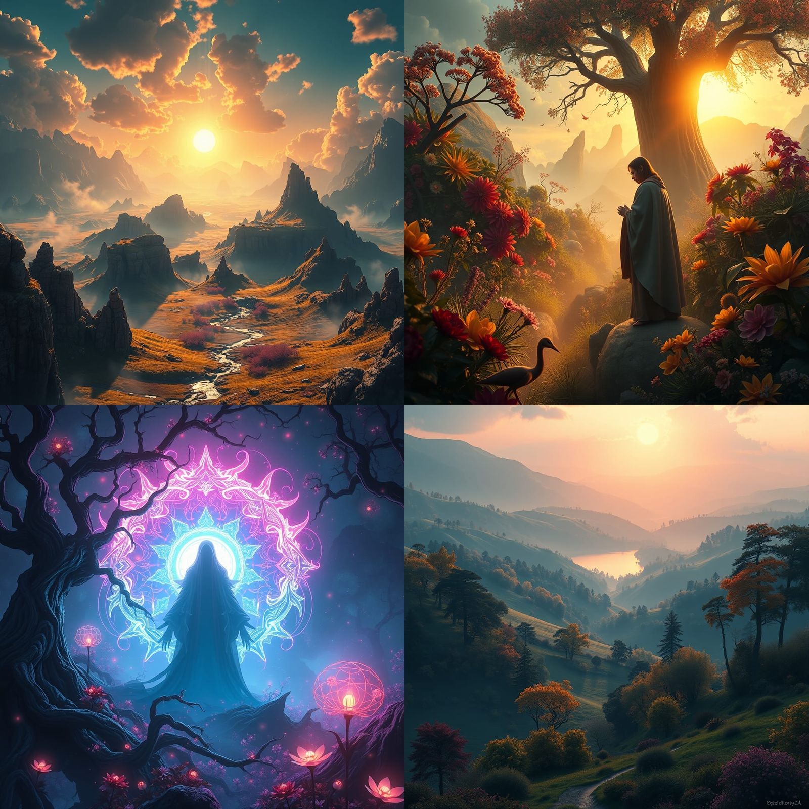 Ethereal Gratitude Landscape in Deep Fantasy Colors
