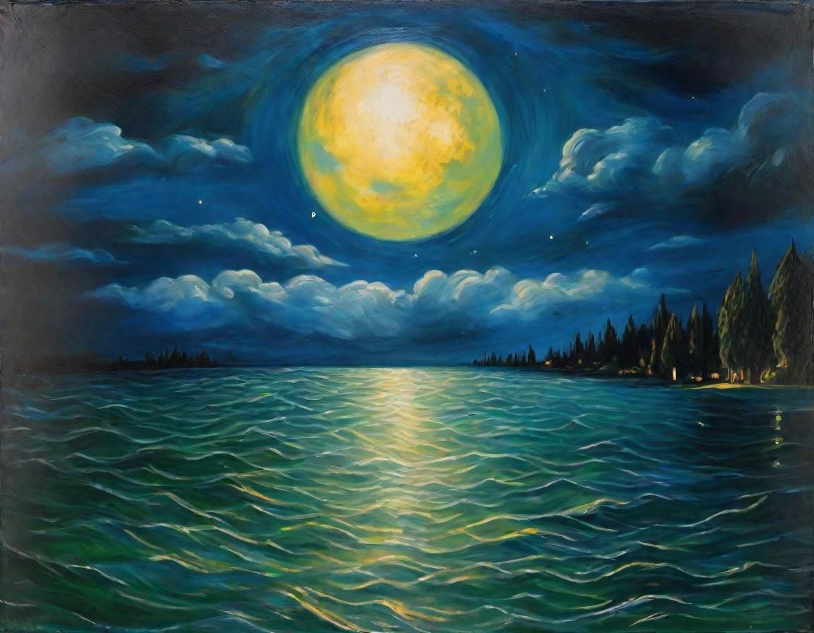 Ethereal Moonlit Waters: An Oil Painting