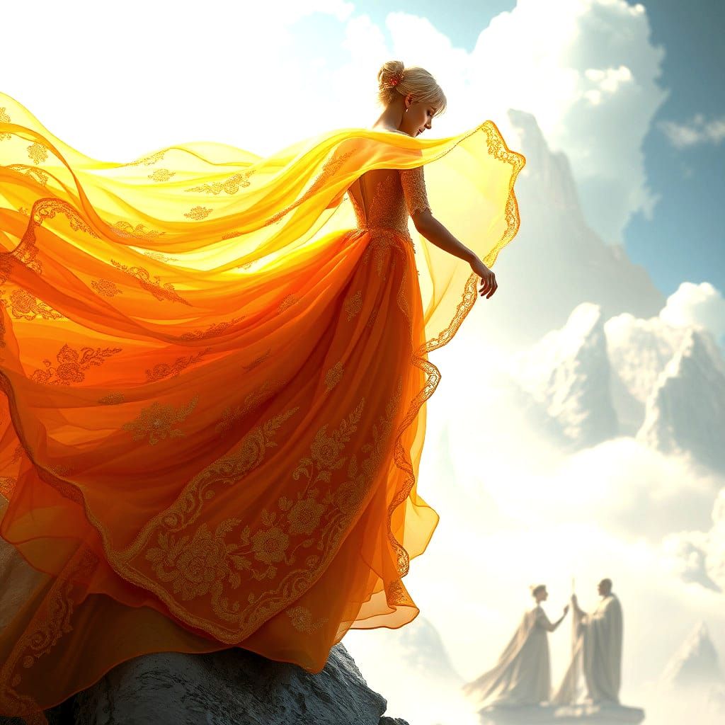 Stunning Saffron and Organza Dress: Fantasy Concept Art