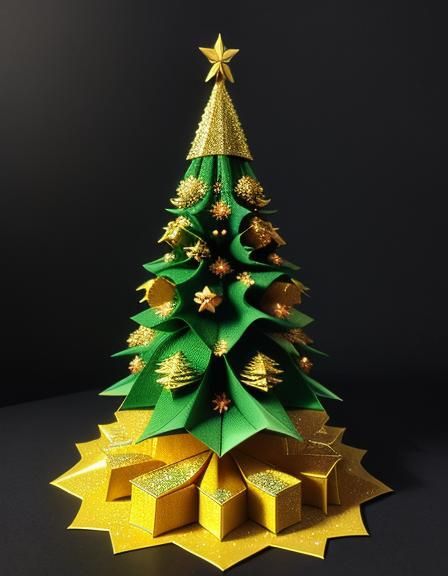 Detailed Origami Christmas Tree Inspired by Van Gogh