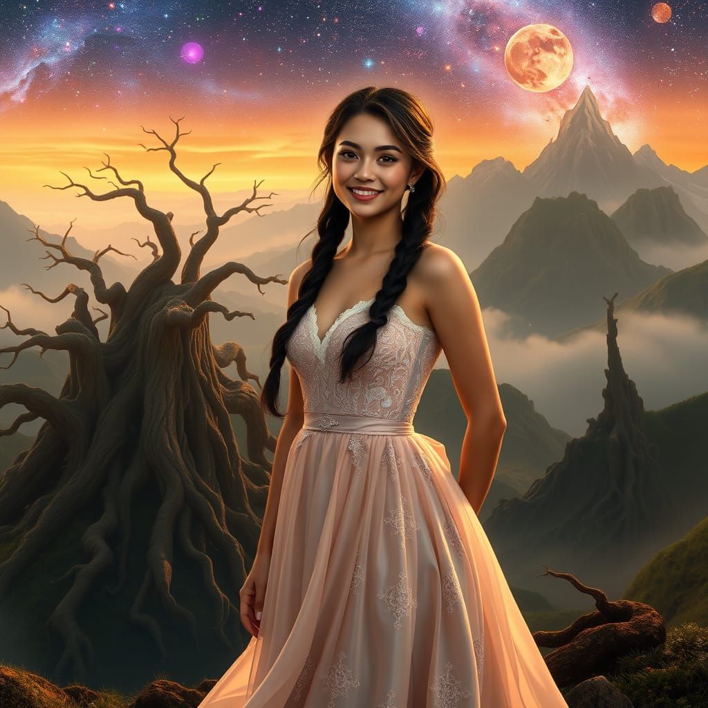 Dreamlike European Goddess in Enchanted Forest