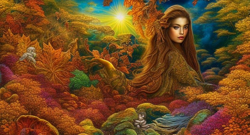 Autumnal Equinox Princess: Detailed Pre-Raphaelite Oil Paint...