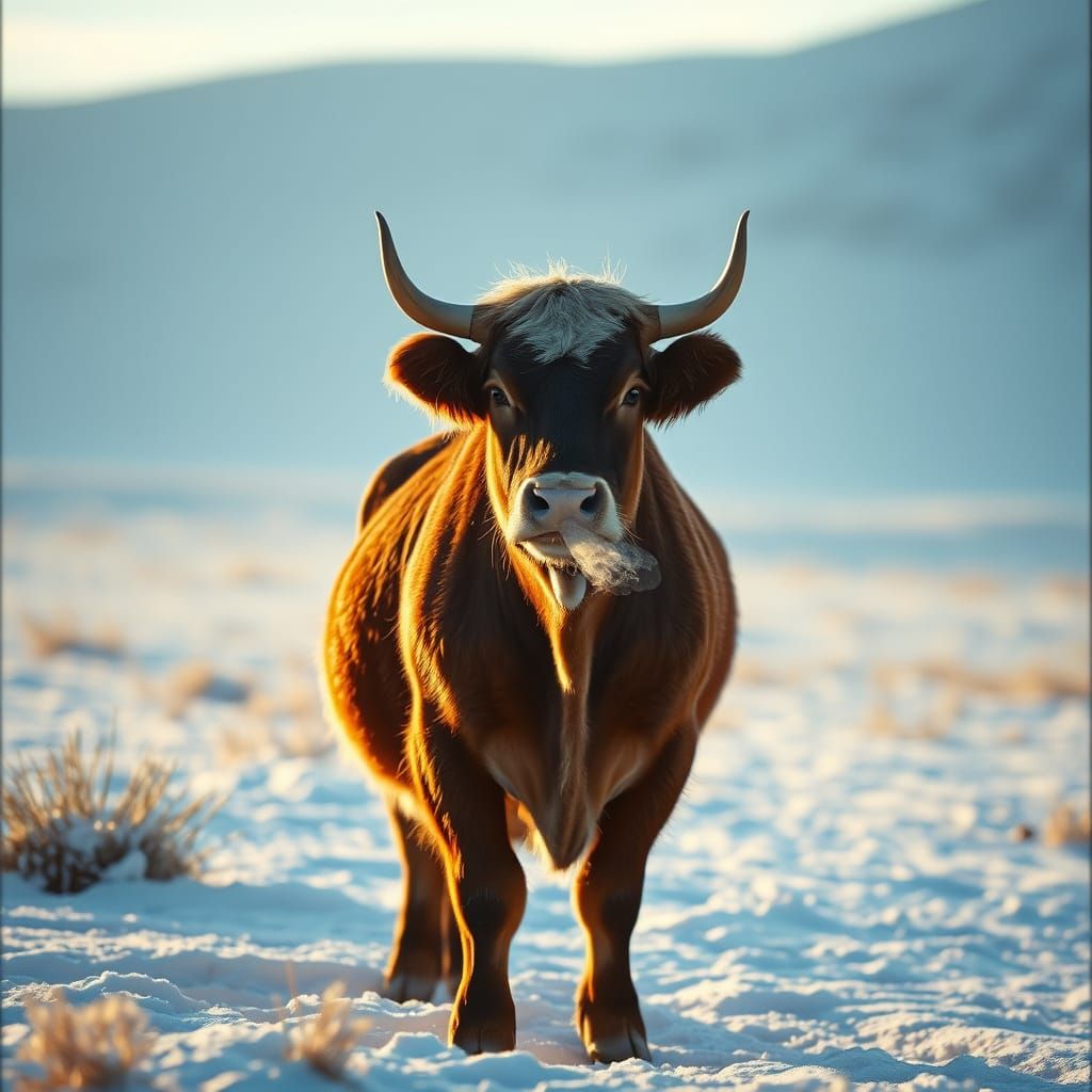 Regal Cow in Serene Snowy Landscape