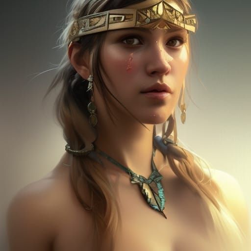 Barbarian Woman Portrait in Hyperdetailed Style