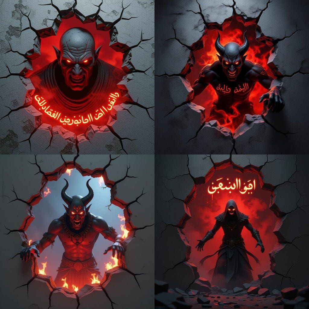 Djinn Emerges From Cracked Wall With Smoky Red Aura