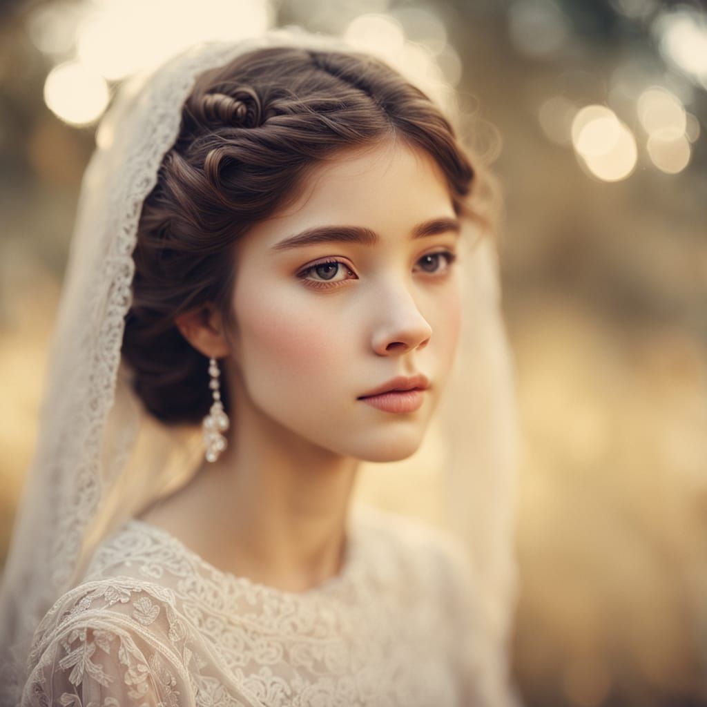 Veiled Girl Portrait in Analog Style