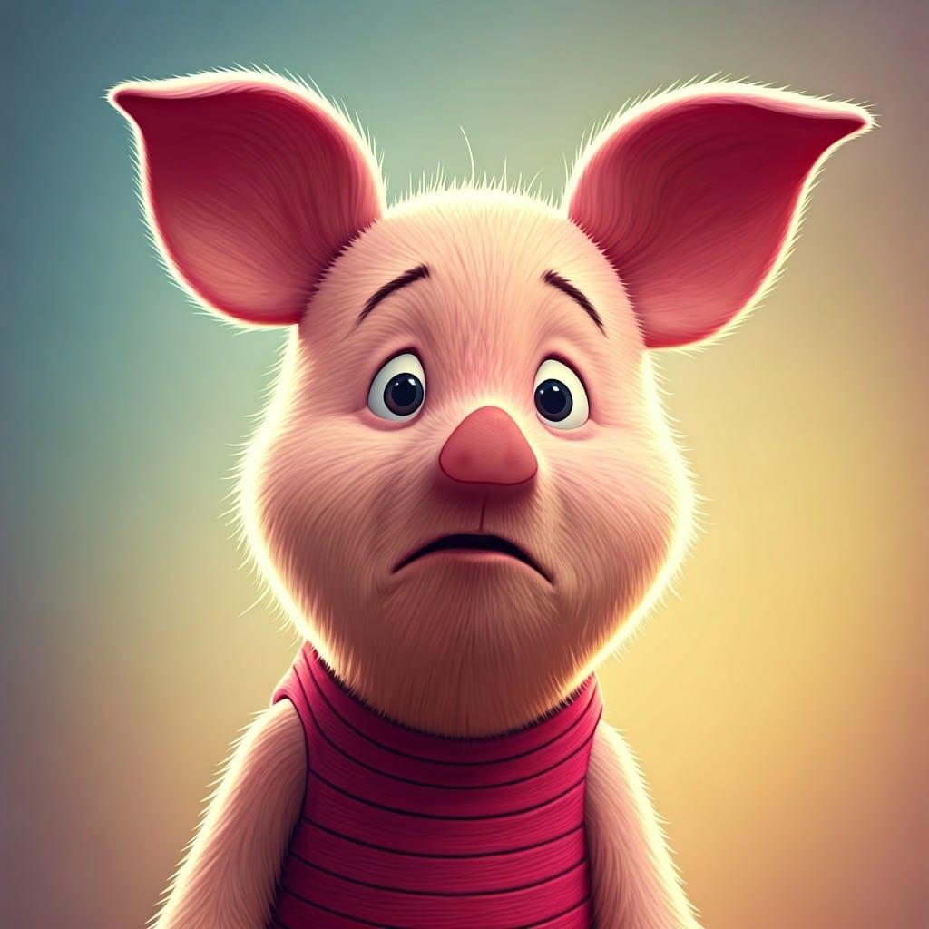 Worried Piglet Portrait in Pixar Style