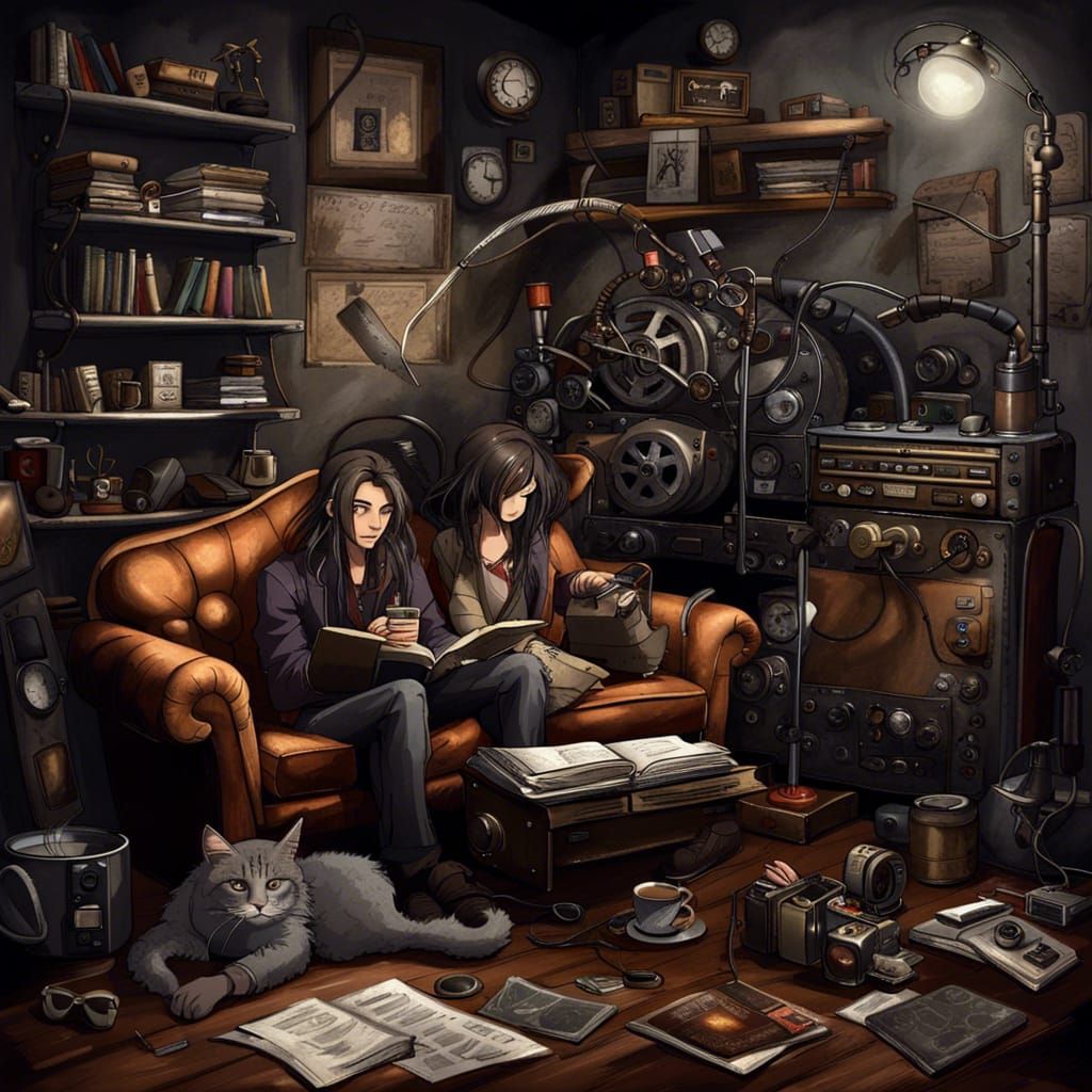 Steampunk Scene of a Messy Room Interior