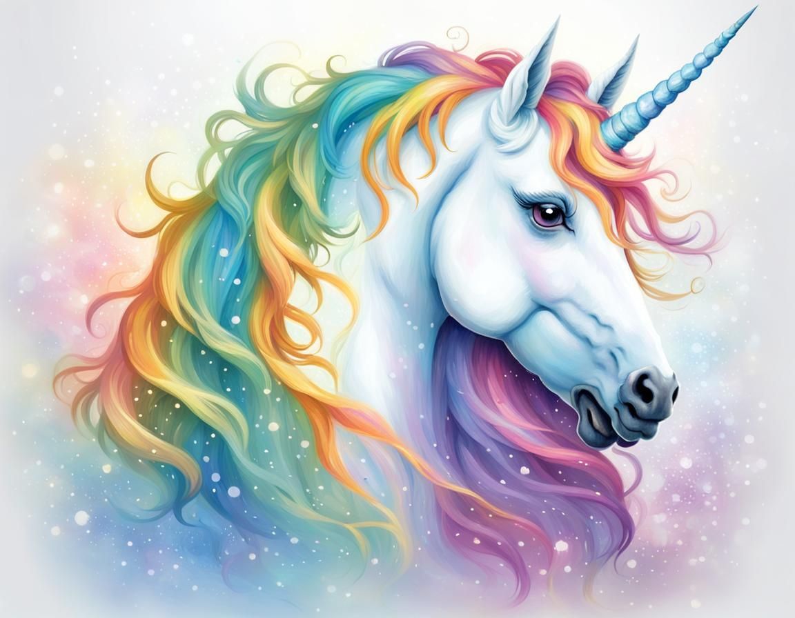 Rainbow Unicorn with Golden Horn: Cartoon Fantasy
