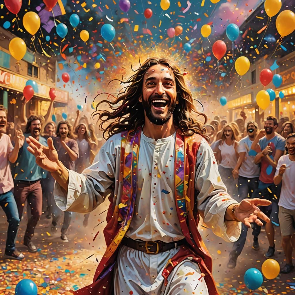 Jesus Christ Dancing in a Carnival, Splatter Art