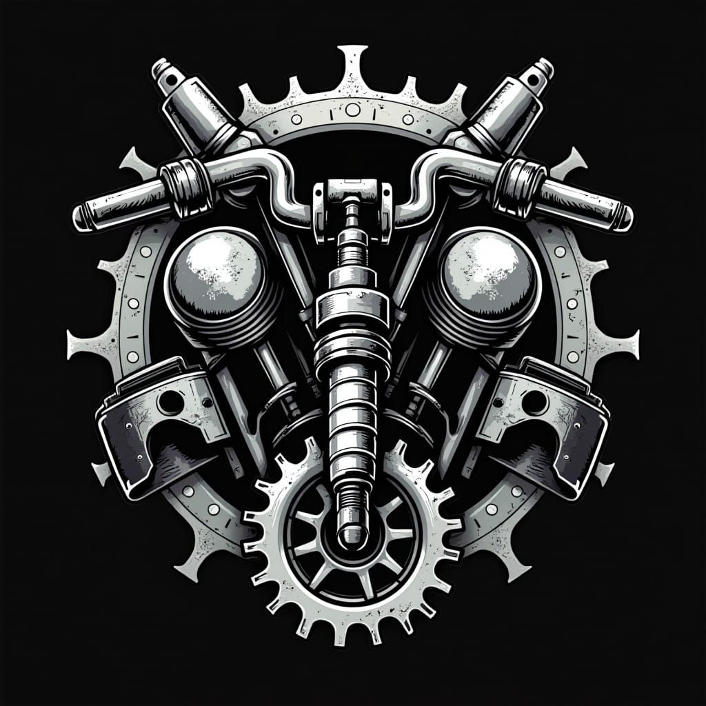 Futuristic Motorcycle Repair Logo in Industrial Style