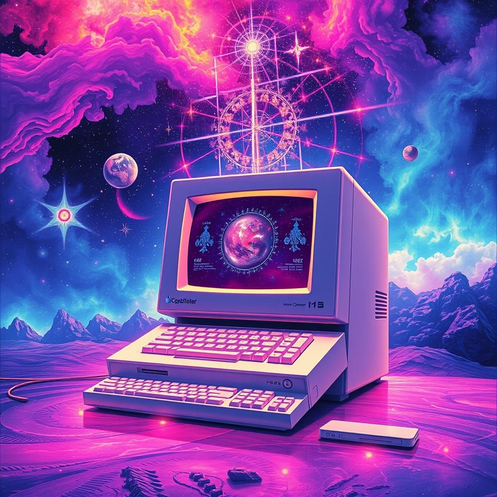 Cosmic Apple Computer in Vibrant 80's Style