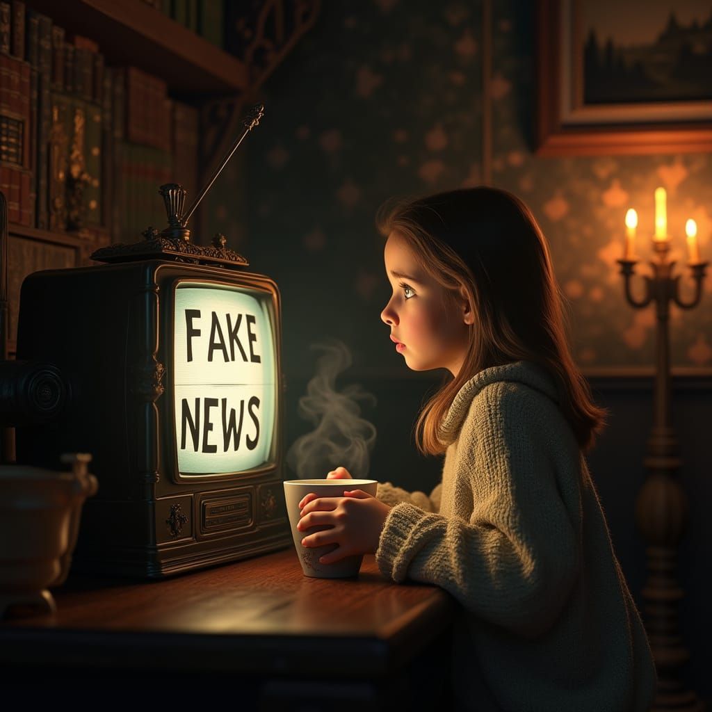 Girl Discovers Fake News in Enchanted Library