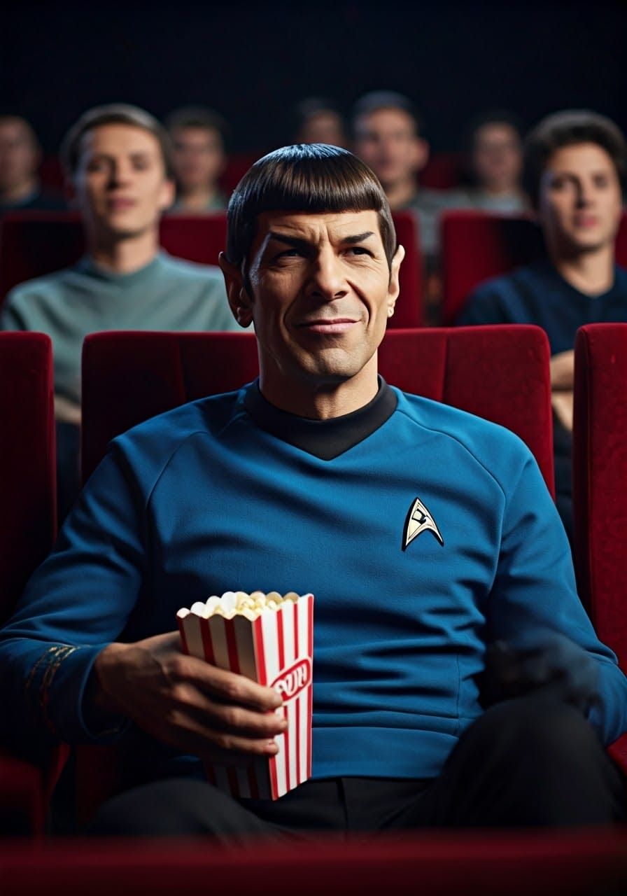 Spock Enjoys a Movie Night in a Dimly Lit Theater
