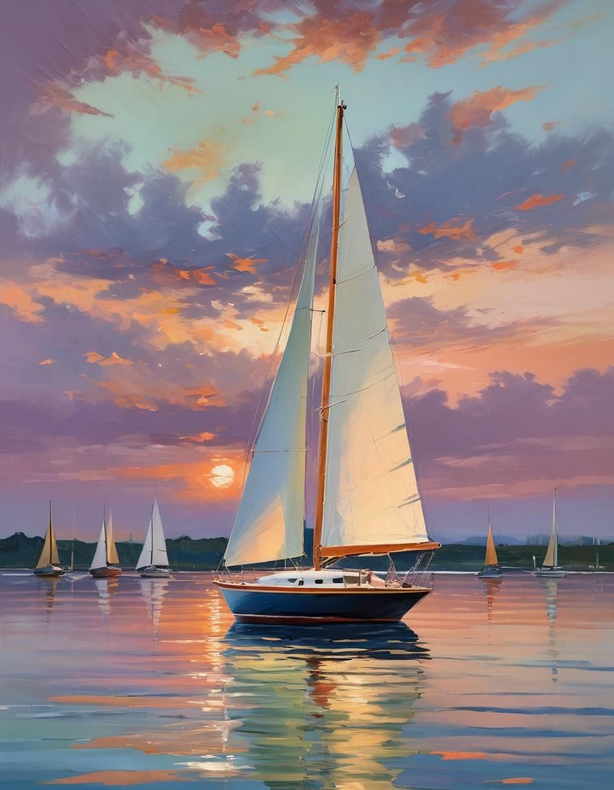 Impressionist Sailboat Scene in Vibrant Oil Painting Colors