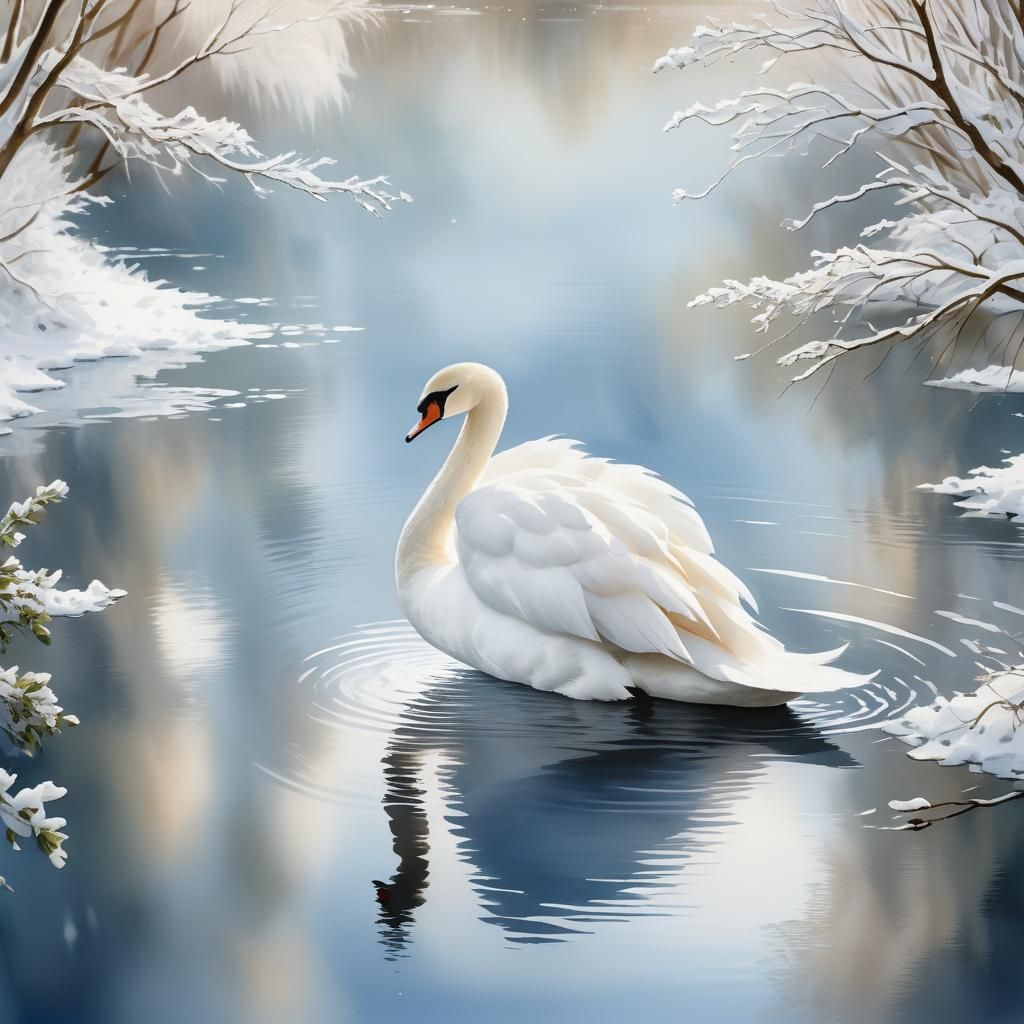 Serene Swan in Watercolor Art Nouveau Style