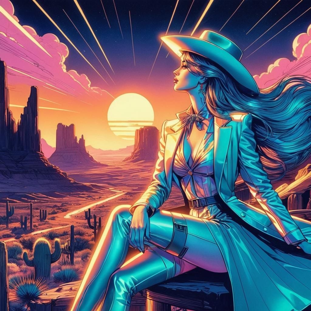 Retro Sci-Fi Cowgirl in Neon Old West
