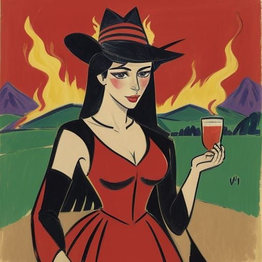 Fiery Red Bull in Prairie, Fauvist Expressionism