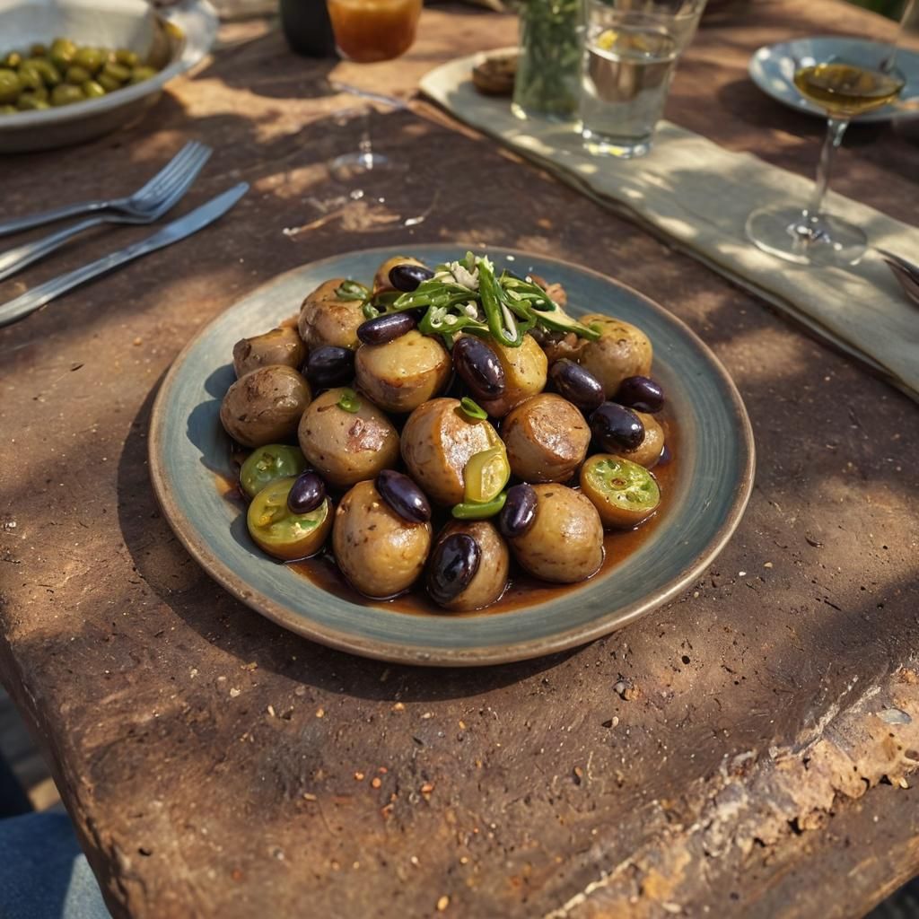 Gourmet Potatoes with Olives in Fantasy Art Style