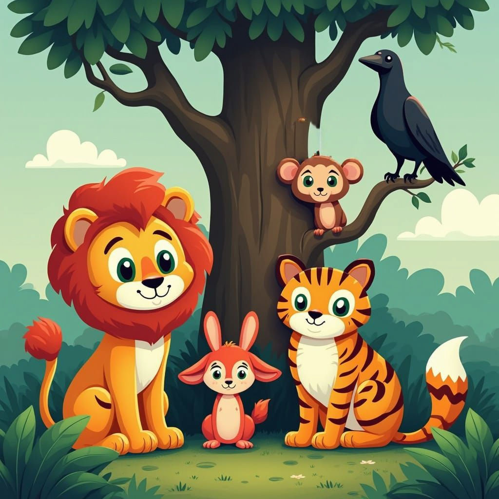 Whimsical Jungle Scene in Classic Disney Style