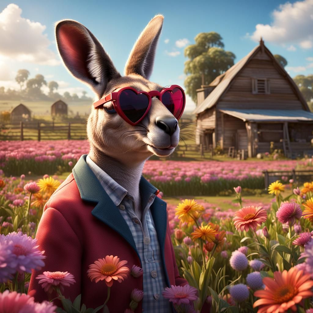 Smiling Kangaroo with Sunglasses, Detailed Matte Painting