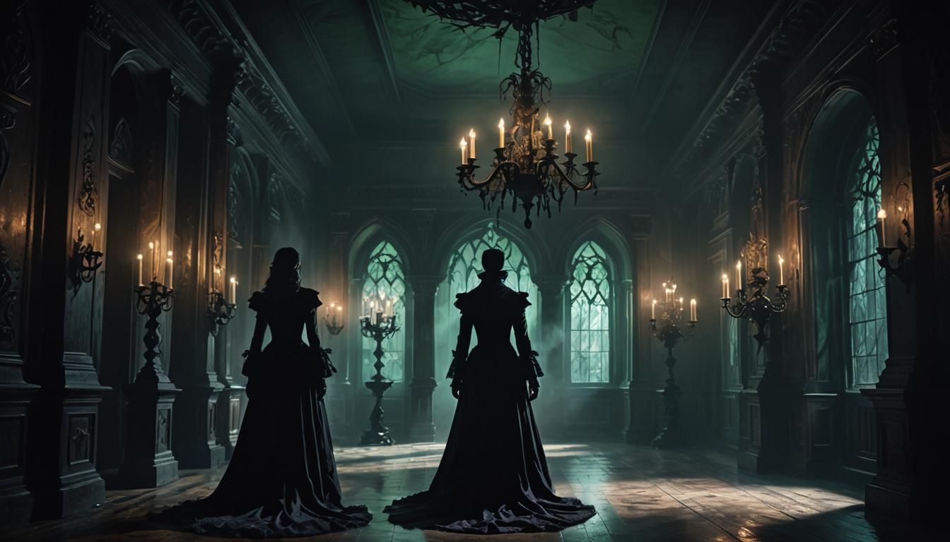 Mysterious Figure in a Gothic Haunted Mansion