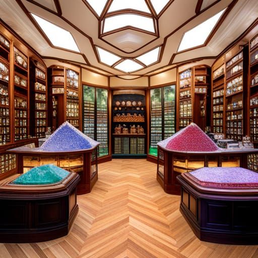 Crystal Shop Interior with Raw Gemstones