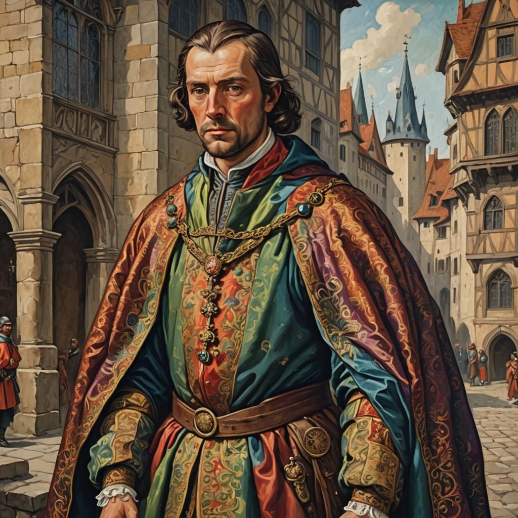 Nobleman Portrait in Medieval Cityscape