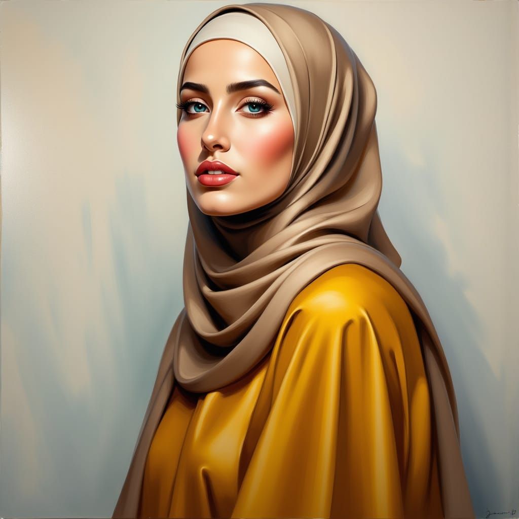 Beautiful Hijabi Woman in Oil Painting Style