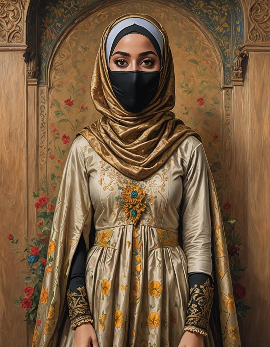 Elegant Hijab Woman Portrait in Pre-Raphaelite Style