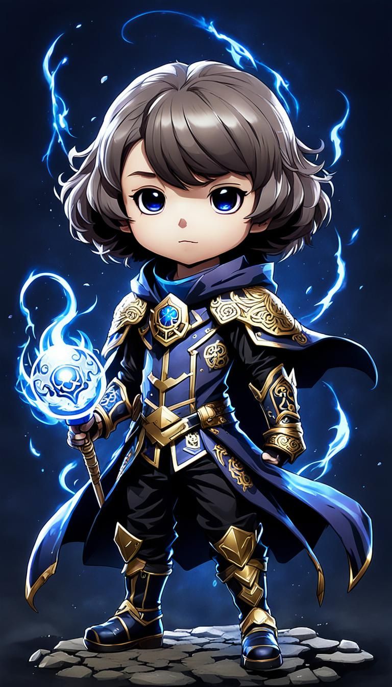 Chibi Goldendoodle Necromancer in Anime Style