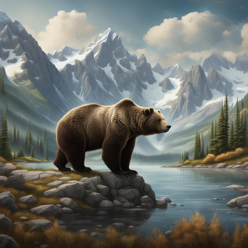 Grizzly Bear in Majestic Mountain Landscape
