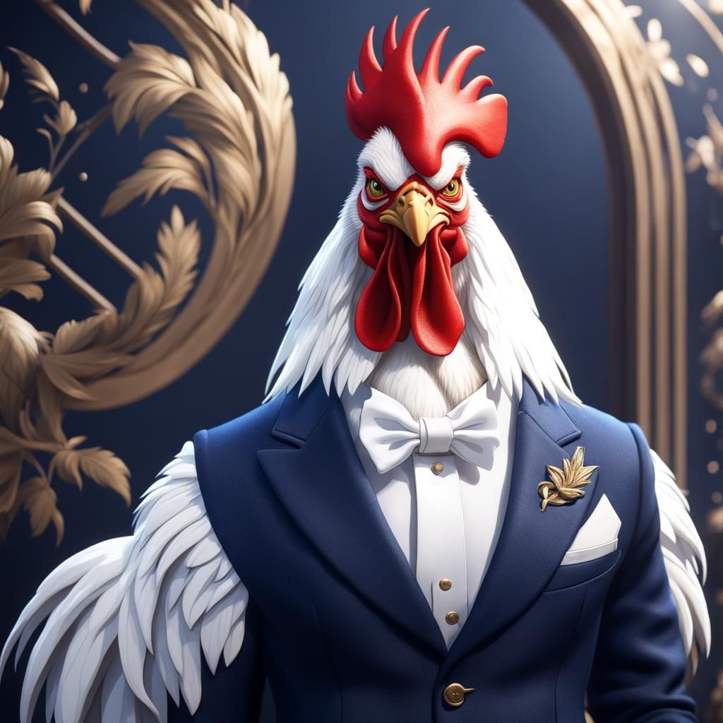 Rooster in Sport Coat: Detailed Matte Painting