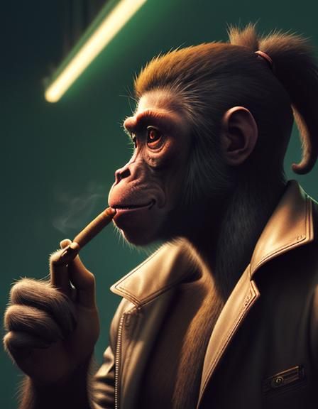 Monkey Smoking Cigar in Cyberpunk Neon Style
