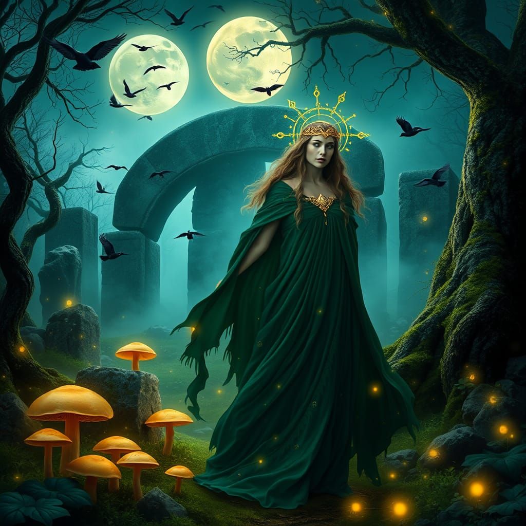 Mystical Celtic Deity in Forest with Stone Circle