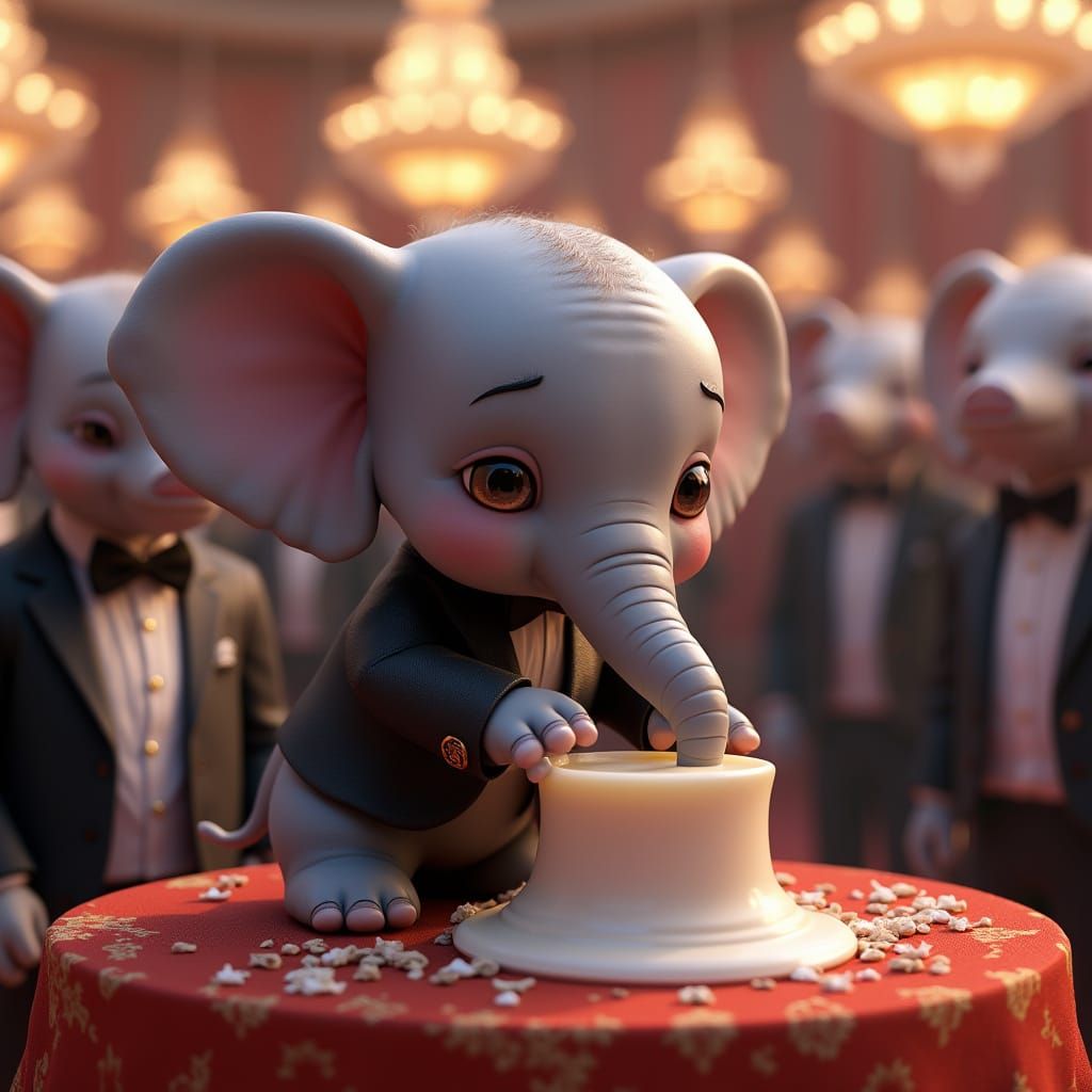 Futuristic Baby Elephant in Formal Gala
