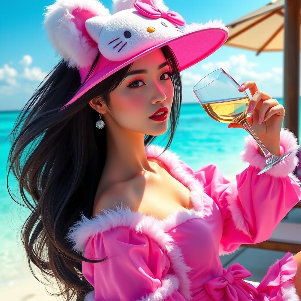 Elegant Japanese Woman in Hello Kitty Glamour