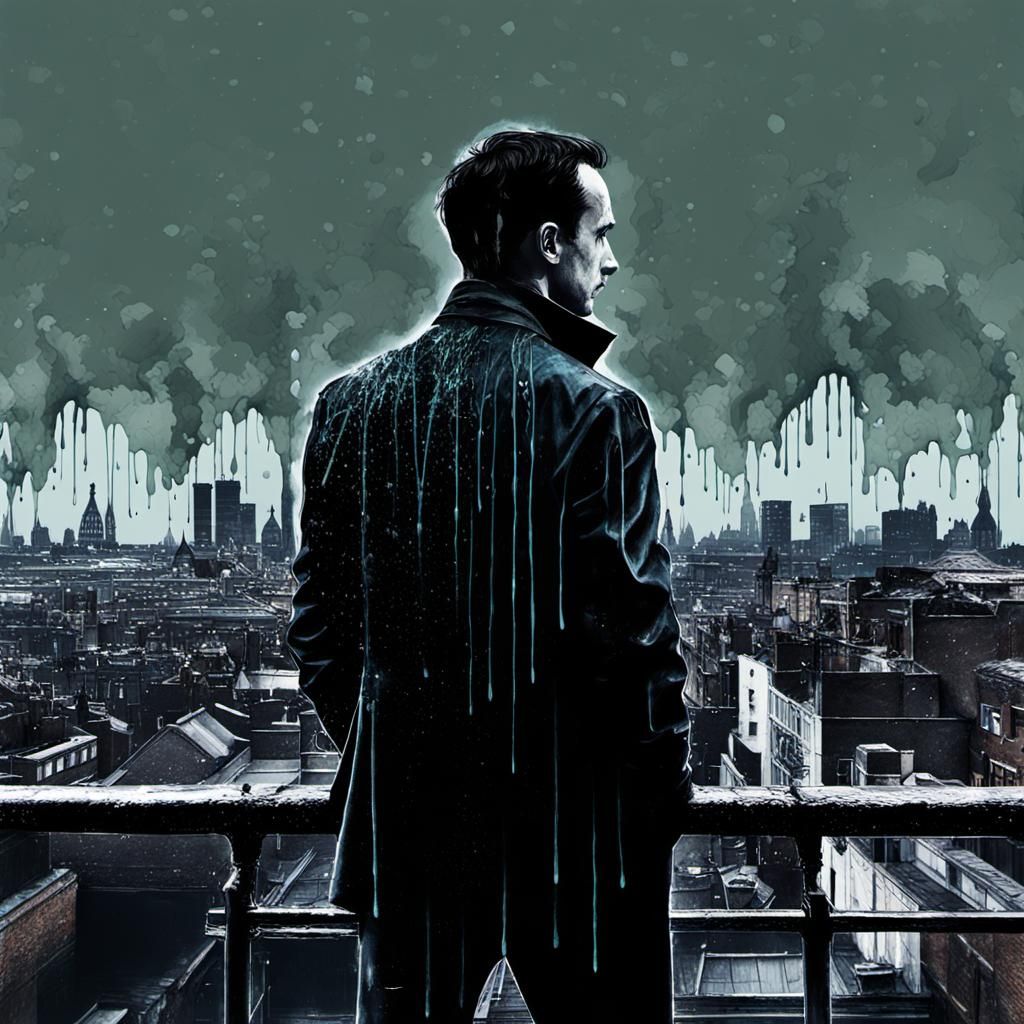 Moriarty Silhouette in Double Exposure Watercolor Art