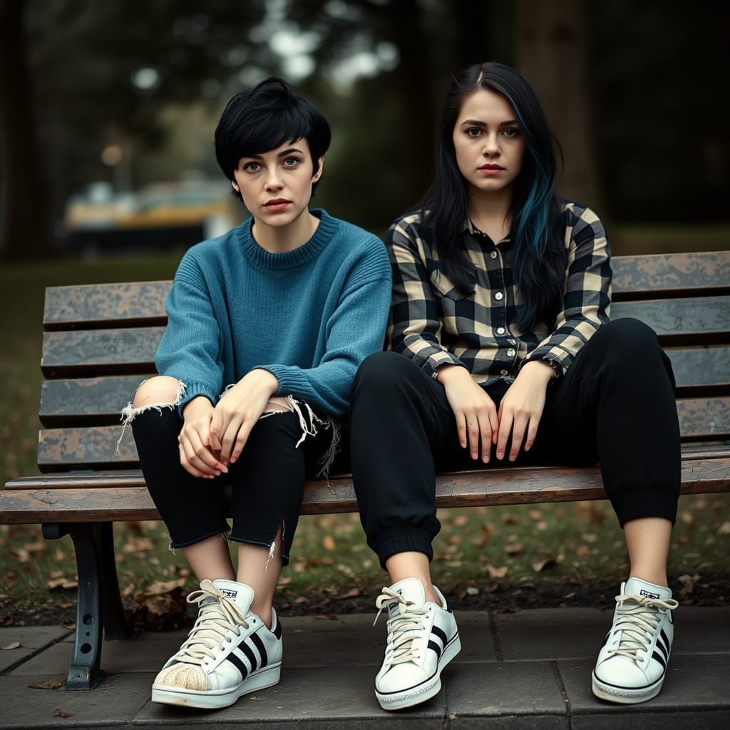 Women on Park Bench in Cinematic Style