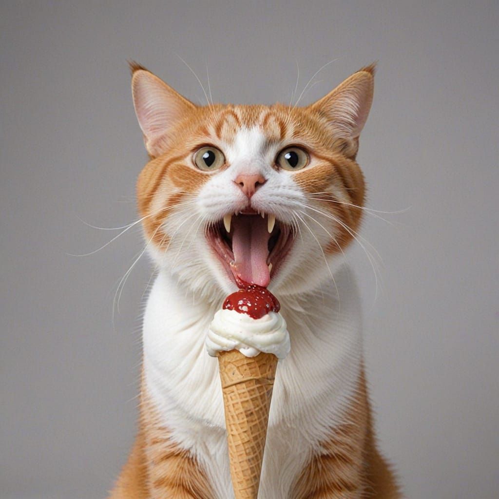 Whimsical Feline Encounter in a Surreal Landscape