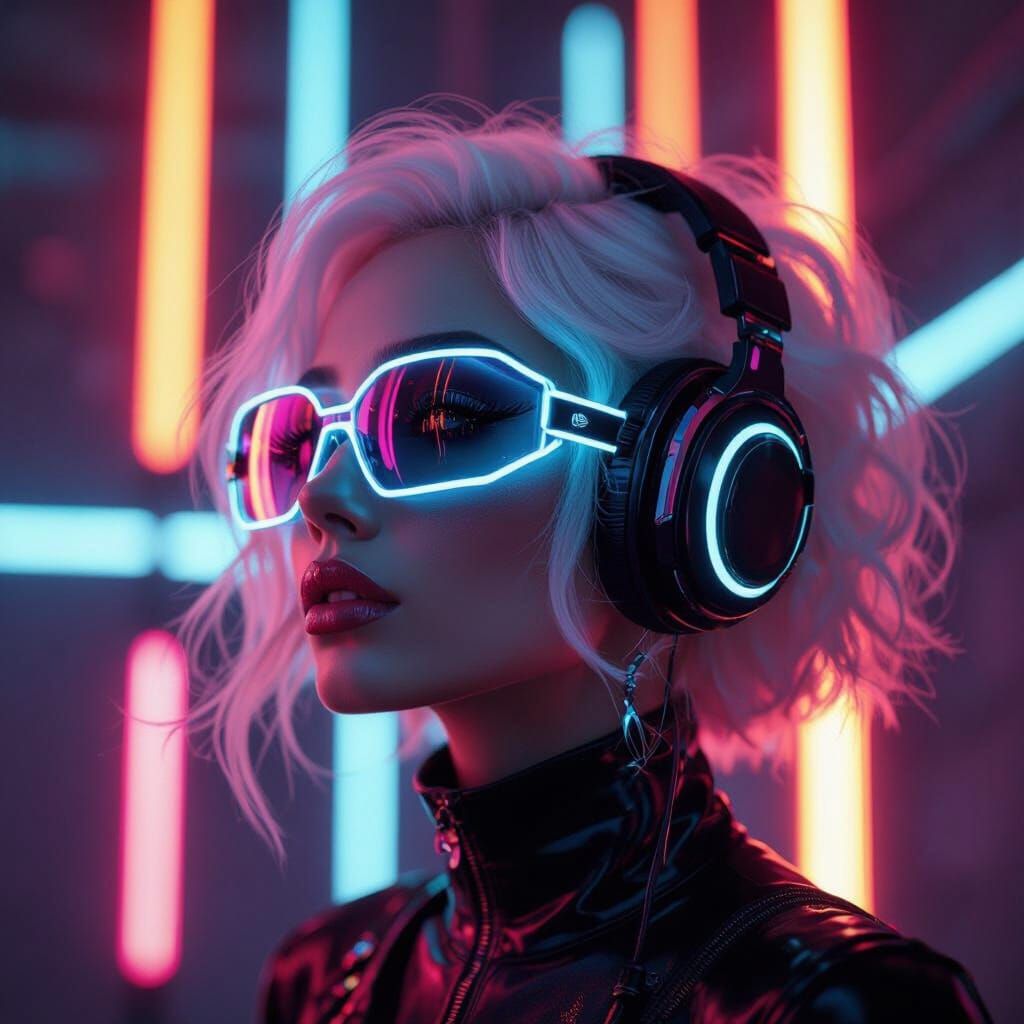 Cyberpunk Hairstyle with Neon and Metal Accents
