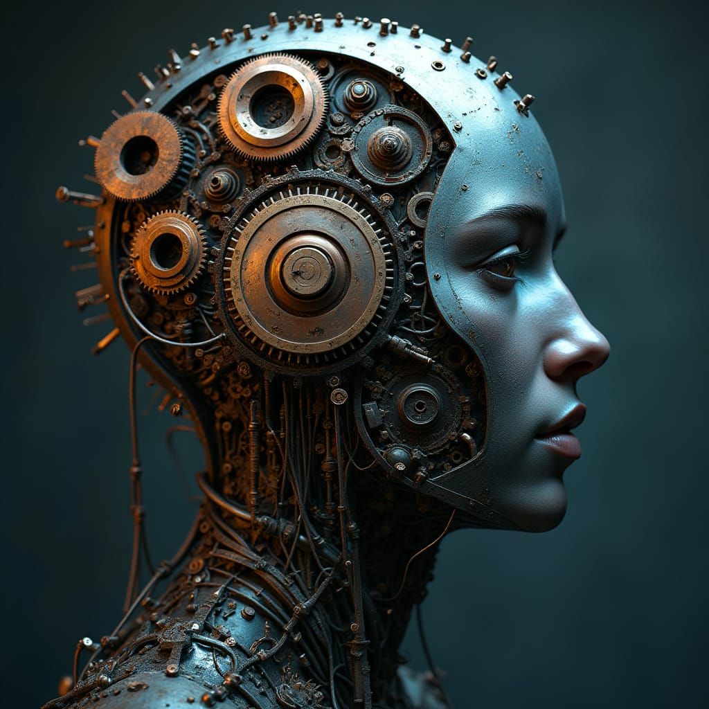 Cyberpunk Steampunk Human Head Digital Art