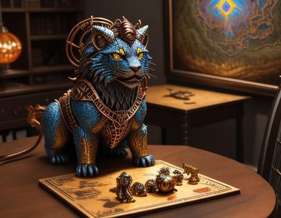 Metal Wire Manticore Miniature on Battle Map