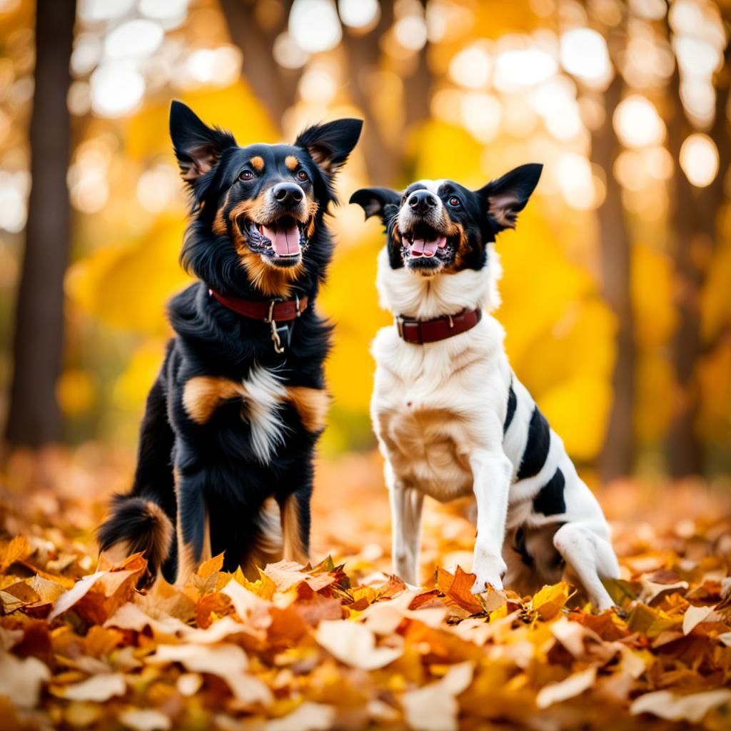 Dogs Playing in Fall Leaves: Professional Photography