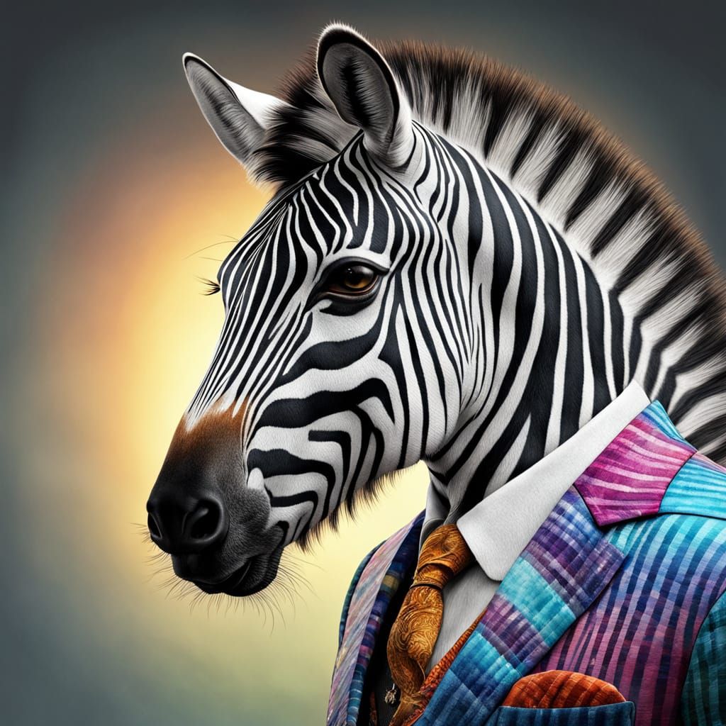a zebra in gingham suits