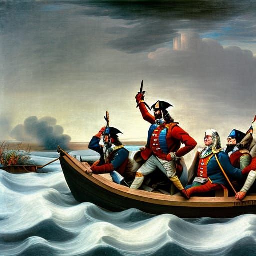 Washington Crossing the Delaware in Surreal Style