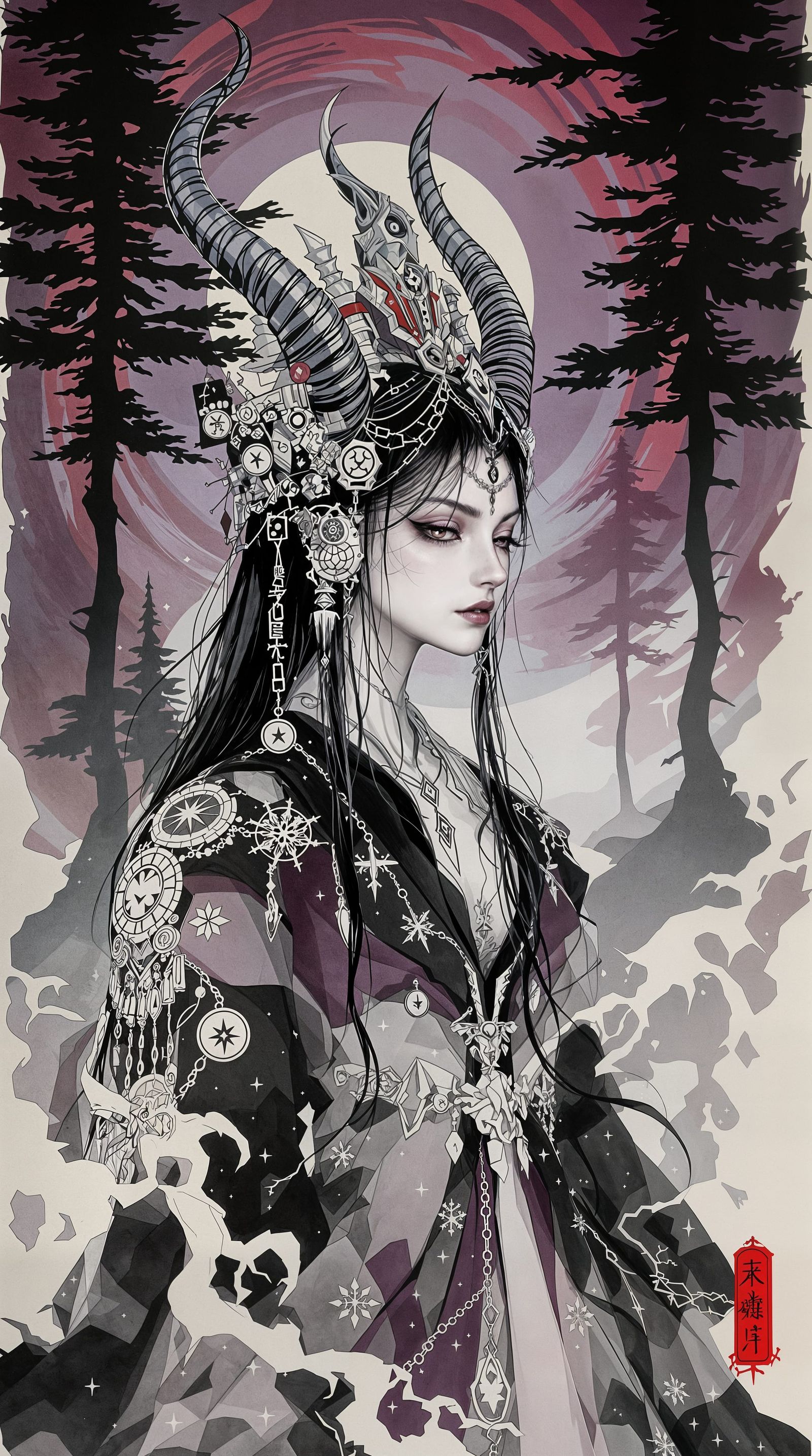 Mysterious Unseelie Figure in Deep Crimson Hues