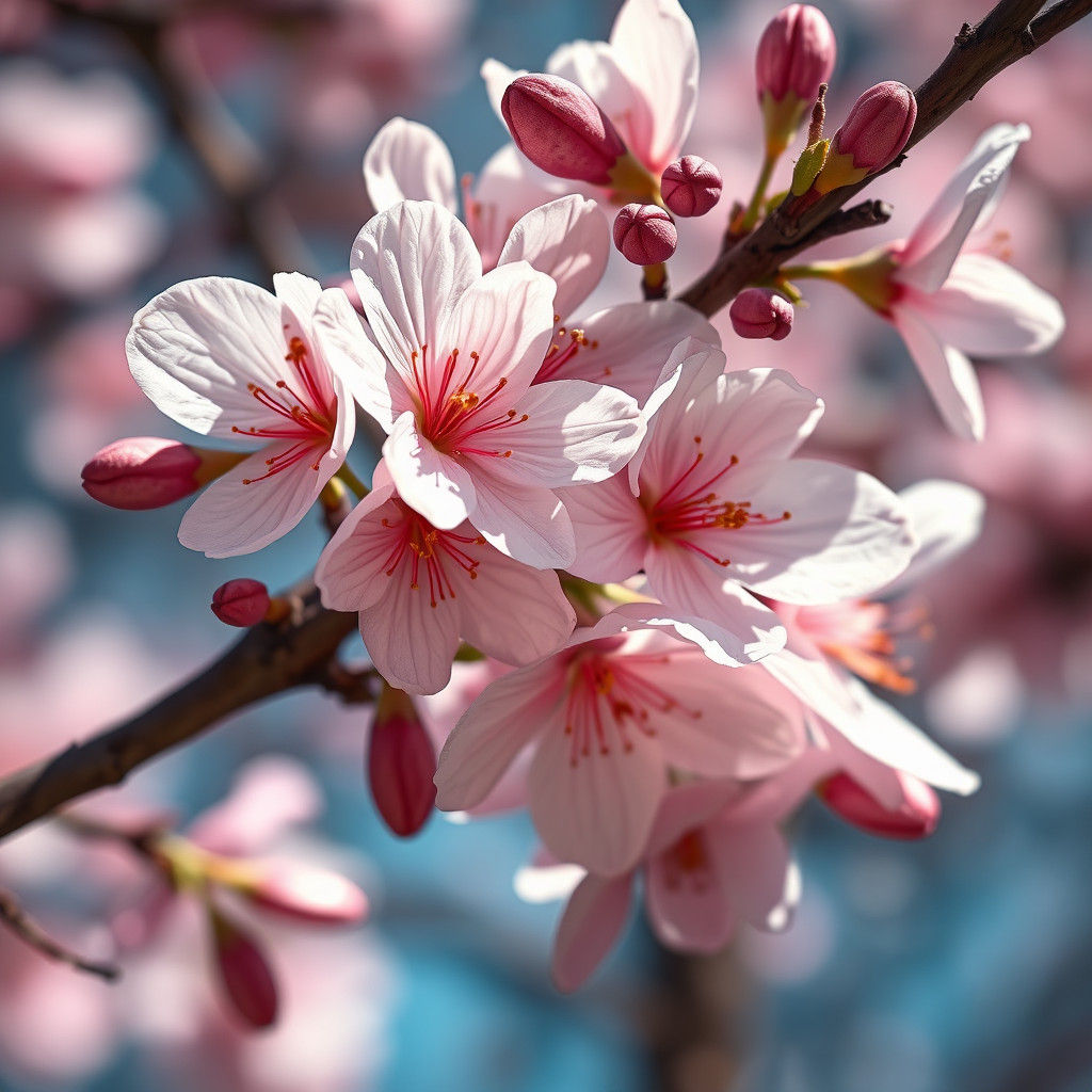 Almond Blossoms Herald Spring: Hyperrealistic Splash Art